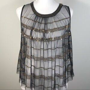 Chelsea & Violet S Sheer Blouse Black Gold Sequins Sleeveless